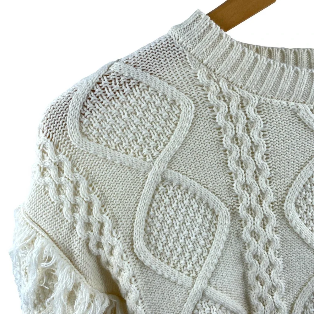Habitual Girl White Cable Knit Cotton Blend Cropped Sweater GIrls Size 12 EUC - Picture 3 of 8